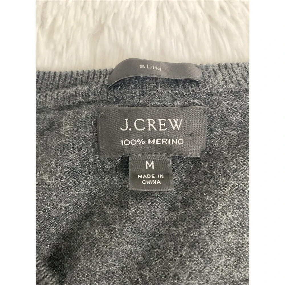 J. Crew Sweater Top Size M 100% Merino Wool Womens Dark Gray V Neck Soft Slim